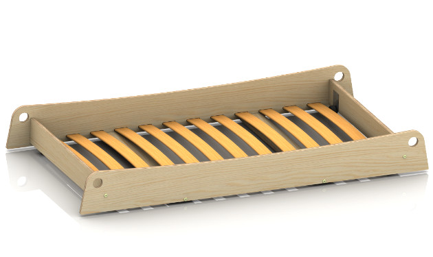 Drewniana szuflada do spania ze stelażem z listew giętych 